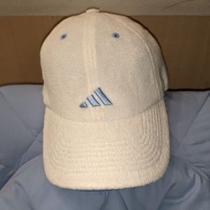 Adidas White Terry Cloth Pastel Blue Stripe Logo Grommet Baseball Cap Hat 2000s
